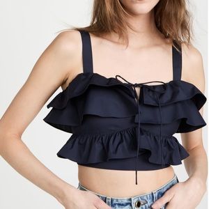 Jason Wu Navy Ruffle Crop Top